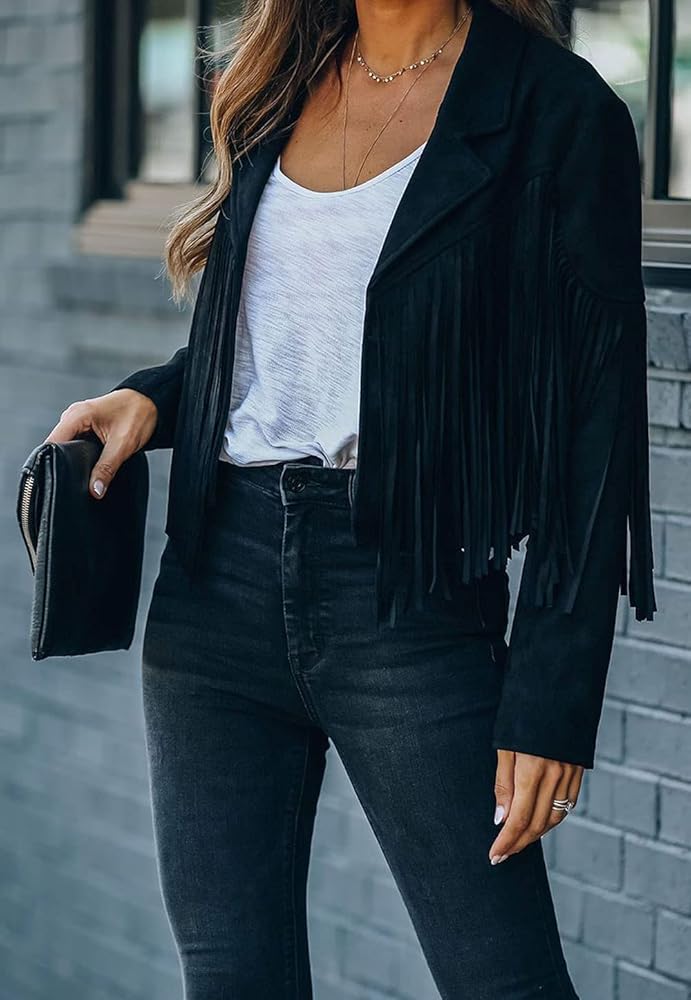 【COLOR iN ID】suede tassel crop jacket Spring Savings Clearance!Womens Fall Western Jackets,Pink